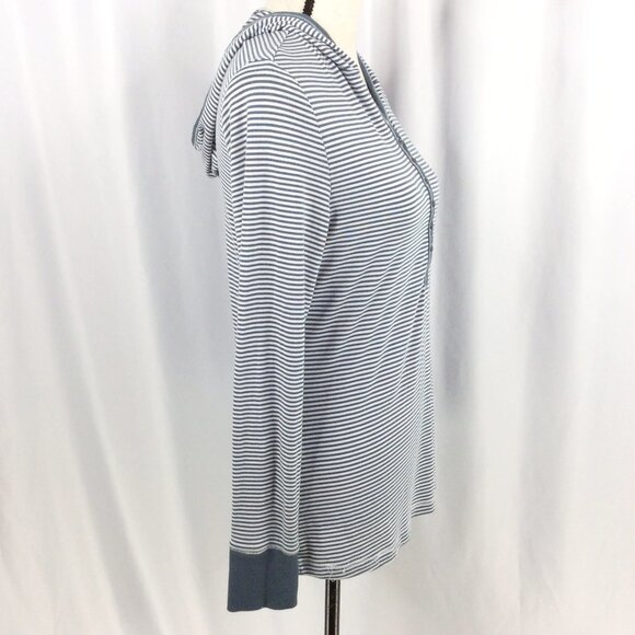 Aventura Hoodie Top Womens Medium Slate Blue Striped Jersey Knit Henley Bamboo - Picture 2 of 10